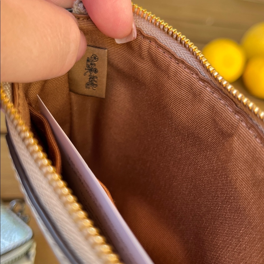 Coach Beige Signature Canvas Wristlet with White Leather Trim - Picture 11 of 11